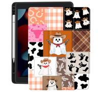 CozyNestCY Cowboy Ghost Plaid Case for Ipad Pro 11 Inch Spooky Halloween Cover 2024 Cute Fun Western Shell Auto Sleep/Wake Anti-Slip Shockproof with Clear Back Shell & Pencil Holder(Halloween Girl)