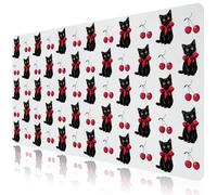 CozyNestCY Cute Bow Cat Cherries Office Desk Mat 27.6'‘ x 13.8’' Desktop Mat PU Leather Large Mouse Pad White Mousepad Non-Slip Table Mat for Girls, Women, Home, Work, Computer, and Gaming