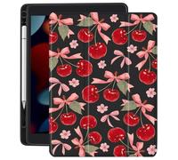 CozyNestCY Cute Bow Cherry Print Case for Ipad Air5 10.9 Inch Aesthetic Flowers Cover Stylish Shell Auto Sleep/Wake Anti-Slip Shockproof Cover with Clear Back Shell & Pencil Holder(Girls Women)