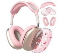 CozyNestCY Cute Cherry Bow Clear Case for Airpods Max Headphones Kawaii Girly Print Soft TPU Ear Cups Cover Anti-Scratch Silicone Ear Pad Protective Case Fashion Headband Cover for Apple Airpods Max