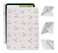 CozyNestCY Cute Pink Bow Cherry Y-Fold Case for Ipad 11" A16 2025 Lovely Girl Pattern Cover & Pencil Holder Detachable Sliding Cover Stylish Solid Shell Mutil Angles Folding Clear Case for Ipad