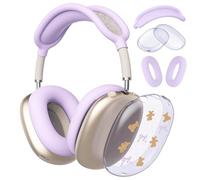 CozyNestCY Cute Purple Bow Bear Clear Case for Airpods Max Headphones Kawaii Design Soft TPU Ear Cups Cover Anti-Scratch Silicone Ear Pad Protective Case 53 Headband Cover for Apple Airpods Max