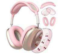 CozyNestCY Cute Red Bow Cherry Clear Case for Airpods Max Headphones Lovely Girl Print Soft TPU Ear Cups Cover Anti-Scratch Silicone Ear Pad Protective Case 53 Headband Cover for Apple Airpods Max
