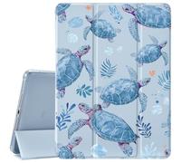 CozyNestCY Cute Sea Turtle Print Case for Ipad 7Th/8Th/9Th Generation Cartoon Blue Waterweed Leather Cover Auto Sleep/Wake TPU Back Case with Pencil Holder 10.2 Inch 2019/2020/2021(Girl Women)