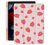 CozyNestCY Girly Strawberry Print Case for 10.9 Inch Ipad 10Th Cute Fruit Pattern Cover for Ipad Lovely Shell with Clear Transparent Back Auto Sleep/Wake Shockproof with Pencil Holder(Girls Women)