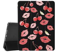 CozyNestCY Lovely Girls Cherry Lip Case for 10.9 Inch Ipad 10Th Cute Black Red Cover for Ipad Auto Sleep/Wake Anti-Slip Shockproof Leather Soft TPU Back Case with Pencil Holder(Girl Women)