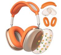 CozyNestCY Orange Flowers Clear Case for Airpods Max Headphones Cute Lovely Floral Soft TPU Ear Cups Cover Anti-Scratch Silicone Ear Pad Protective Case 53 Headband Cover for Apple Airpods Max
