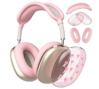 CozyNestCY Pink Bowknot Clear Case for Airpods Max Headphones Cute Girly Bow Ribbon Soft TPU Ear Cups Cover Anti-Scratch Silicone Ear Pad Protective Case Kawaii Headband Cover for Apple Airpods Max