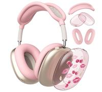 CozyNestCY Pink Cherry Lips Clear Case for Airpods Max Headphones Fashion Girls Print Soft TPU Ear Cups Cover Anti-Scratch Silicone Ear Pad Protective Case 53 Headband Cover for Apple Airpods Max