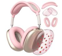 CozyNestCY Pink Cherry Strawberry Clear Case for Airpods Max Headphones Cute Fruit Soft TPU Ear Cups Cover Anti-Scratch Silicone Ear Pad Protective Case Lovely Headband Cover for Apple Airpods Max