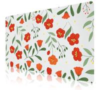 CozyNestCY Red Flowers Office Desk Mat 27.6'‘ x 13.8’' Desktop Mat PU Leather Large Mouse Pad White Mousepad Non-Slip Table Mat for Girls, Women, Home, Work, Computer, and Gaming