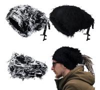 Cozypower 2 Pcs Unisex Distressed Dreadlock Beanie Hat Rasta Cap Winter Open Turban Dread Hair Wraps for Men Women, Black and White, M