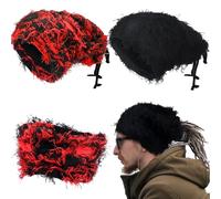 Cozypower 2 Pcs Unisex Distressed Dreadlock Beanie Hat Rasta Cap Winter Open Turban Dread Hair Wraps for Men Women, Black Red and Black, M