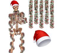 Cozypower 3 Pcs 12 ft Skeleton Costume Accessories Includes Christmas Giant Santa Hat and 2 Pcs Metallic Garlands Skeleton Costume Decor for Xmas Party Supplies(Red, Colorful)