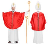 Cozypower 4 Pcs Halloween Pope Costume for Men Saint Priest Costume Poncho Robe Golden Scepter Cross Hat Biblical Catholic Cardinal Bishop Outfit for Halloween Cosplay Accessories