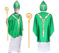 Cozypower 4 Pcs Pope Costume for Men Halloween Priest Costume Biblical Catholic Cardinal Bishop Outfit for Halloween Party, Green, XL