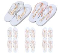Cozypower 6 Pairs Bride Bridesmaid Flip Flops Bachelorette Party Slippers Bride Flip Flops for Wedding Gifts Spa Party, White, Rose Gold, 8-9