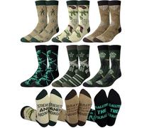 Cozypower 6 Pairs Men's Military Crew Socks Novelty Military Gift for Army Navy Airman Veteran Day Christmas Holiday, Mixed Military-themed Patterns, One Size