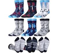 Cozypower 6 Pairs Men's Military Crew Socks Novelty Military Gift for Army Navy Airman Veteran Day Christmas Holiday, Mixed Military-themed Patterns, One Size