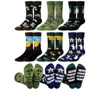 Cozypower 6 Pairs Men's Military Crew Socks Novelty Military Gift for Army Navy Airman Veteran Day Christmas Holiday, Mixed Military-themed Patterns, One Size