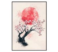 CozyPrints Cherry Blossom Japanese Art Print, Sakura Tree and Sun Poster (A3-29.7 x 42.0 cm)