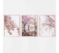 CozyPrints Cherry Blossom Wall Art Prints, Set of 3, Spring Floral Photography, Pink Sakura Tree Prints (A3-29.7 x 42.0cm)