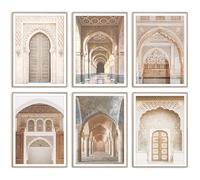 CozyPrints Moroccan Architecture Wall Art Prints, Set of 6, Islamic Arches and Doorways, Gallery Wall Collection, Neutral Tones, Unframed (A4-21.0 x 29.7cm)