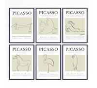 CozyPrints Picasso Animal Line Art Gallery Wall Set, 6 Piece Collection, Museum Exhibition Posters, Unframed Art Prints (30x40 cm)