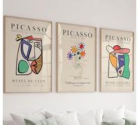 CozyPrints Picasso Museum Exhibition Prints, Set of 3 Wall Art Posters, Abstract Portraits and Bouquet, Beige (A2-42 x 59.4cm)