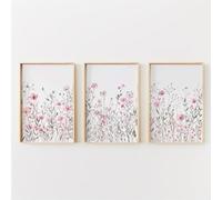 CozyPrints Pink and Grey Wildflower Wall Art Prints, Set of 3, Botanical Floral Nursery Decor (A2-42.0 x 59.4cm)