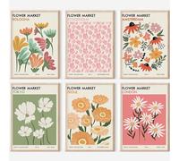 CozyPrints Set of 6 Flower Market Prints, Flower Market Poster, Gallery Wall Set, Botanical Wall Art (A3-29.7 x 42.0cm)
