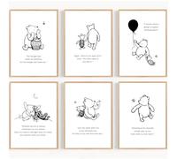 CozyPrints Winnie the Pooh Wall Art Prints - Set of 6 Unframed Nursery Prints - Minimalist Baby Room Décor - Pooh & Friends Quotes, Gender Neutral Nursery Wall Decor (8x10-25.4 x 20.3cm)