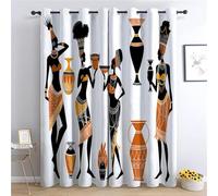 CozyRest African Tribal Art Curtains - African Woman Design Eyelet Thermal & Room Darkening Blackout Window Drapes for Bedroom Living Room 2 Panels 92 x 72 in