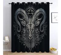 CozyRest Black Curtains - Magic Long Horn Animal Sheep Pattern Eyelet Thermal & Room Darkening Blackout Window Drapes for Bedroom Living Room 2 Panels 92 x 72 in