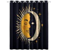 CozyRest Black Curtains Sun Moon Abstract Pattern Window Drapes for Boys Girls Eyelet Blackout Curtain Thermal Room Darkening Window Treatments 2 Panels Overall Size: 92 x 54 inch