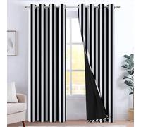 CozyRest Blackout Curtain 46" x 72" for Bedroom - Super Soft Drapes Eyelet Thermal Insulated Black And White Vertical Striped Curtains for Living Room Teenagers Game Room, 2 Panels