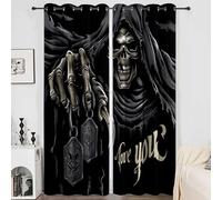 CozyRest Blackout Curtain for Living Room - Grim Reaper Curtain Eyelet Top Thermal Door Curtains Mysterious Horror Skull Printed Curtains 110" W x 102" L