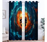 CozyRest Blackout Curtain for Living Room - Ocean Vortex Skull Galaxy Fantasy Curtain Eyelet Top Thermal Door Curtains Silver Wave Line Foil Printed Curtains, W 66" x L 72"