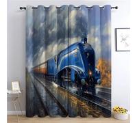 CozyRest Blackout Curtains, Eyelet Curtains 92" W x 54" LBlue Steam Engine Thermal Insulated Curtains for Living Room - British oil painting style, One Pair Blackout Curtain