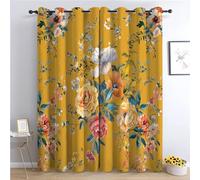 CozyRest Blackout Curtains, Eyelet Curtains 92" W x 72" L, Watercolor Vintage Floral, Mustard Yellow, One Pair Blackout Curtain