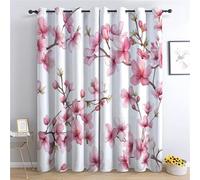 CozyRest Blackout Curtains for Girls Bedroom Living Room, Thermal Insulated Eyelet Window Drapes, Watercolor Japanese Cherry Blossoms Pattern Room Darkening, 2 Panels, 92 x 54 in