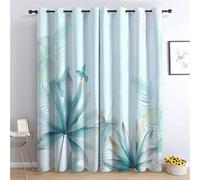 CozyRest Blackout Curtains for Girls Bedroom Living Room, Thermal Insulated Eyelet Window Drapes, Watercolor Palm Leaves And Birds Design Room Darkening, 2 Panels, Light Blue 92 x 90 in