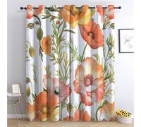 CozyRest Bohemian Style Blackout Curtains for Girls Bedroom Living Room, Thermal Insulated Eyelet Window Drapes, Watercolor Orange And Red Poppies Pattern Room Darkening, 2 Panels, 92 x 54 in
