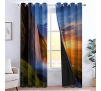 CozyRest Cliff Waterfall Sunset Landscape Thermal Insulated 100% Blackout Curtains Eyelet Grommet Curtains for Kids Bedroom 29.5" x 65" 1 Pair, Balance Temperature
