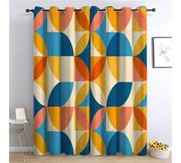 CozyRest Collage Geometry Blackout Curtains for Girls Bedroom Living Room, Thermal Insulated Eyelet Window Drapes, Orange Blue And Yellow Retro Geometry Pattern Room Darkening, 2 Panels, 59 x 65 in