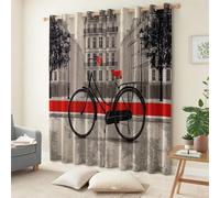 CozyRest Curtains Eyelet Blackout Thermal Insulated Patterned Curtains Vintage Bicycle City Street Soundproof Privacy Window Drapes for Kids Girls Bedroom Living Room Movie Room 46 x 90 inch 2 Panels