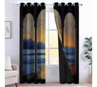 CozyRest Curtains for Child Bedroom, Eyelet Thermal Insulated Blackout Curtain - Arched Window View Distant Mountains And Lakes Window Treatment Sets W 46" x L 54" Drapes