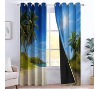 CozyRest Curtains for Child Bedroom, Eyelet Thermal Insulated Blackout Curtain - Tropical Island Green Hills Window Treatment Sets W 46" x L 54" Drapes