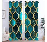 CozyRest Curtains Gold And Cyan Marble Pattern Window Drapes for Boys Girls Eyelet Blackout Curtain Thermal Room Darkening Window Treatments Overall Size: 132 x 72 inch, 2 Panels