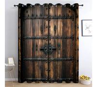 CozyRest Curtains - Medieval Style Iron Bar Wooden Door Pattern Eyelet Thermal & Room Darkening Blackout Window Drapes for Bedroom Living Room 2 Panels 92 x 54 in